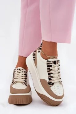 Online Sneakersy Damskie Na Masywnej Platformie Zebra Beżowe Tamorniel Damskie Buty Sportowe Na Platformie|Sneakersy Damskie