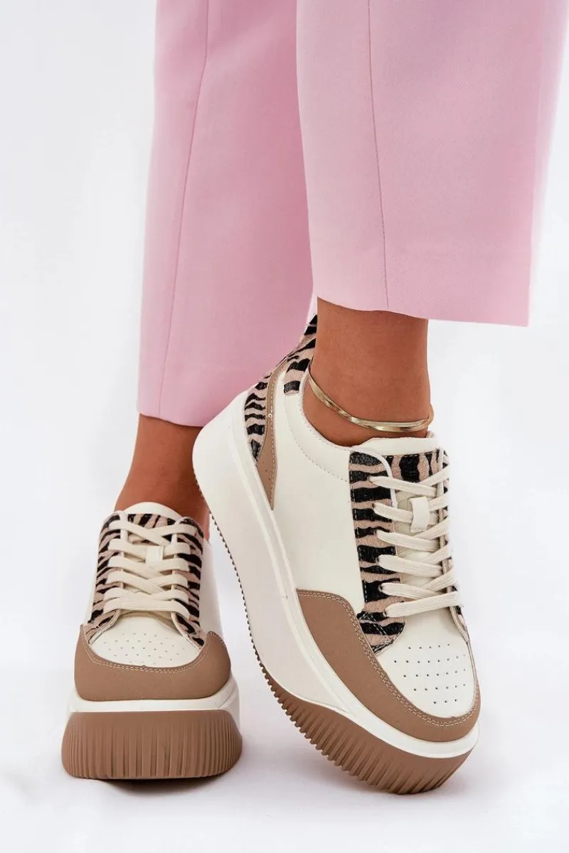 Online Sneakersy Damskie Na Masywnej Platformie Zebra Beżowe Tamorniel Damskie Buty Sportowe Na Platformie|Sneakersy Damskie