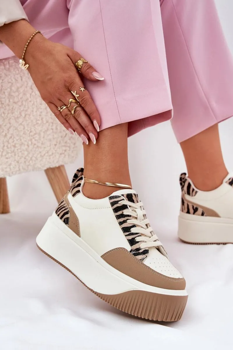 Online Sneakersy Damskie Na Masywnej Platformie Zebra Beżowe Tamorniel Damskie Buty Sportowe Na Platformie|Sneakersy Damskie