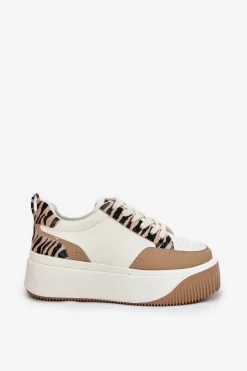 Online Sneakersy Damskie Na Masywnej Platformie Zebra Beżowe Tamorniel Damskie Buty Sportowe Na Platformie|Sneakersy Damskie