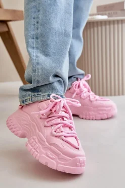 Sneakersy Damskie>Boto Sneakersy Damskie Na Masywnej Podeszwie Różowe Nevela