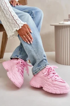 Sneakersy Damskie></noscript>Boto Sneakersy Damskie Na Masywnej Podeszwie Różowe Nevela