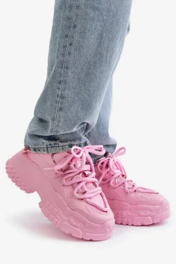 Sneakersy Damskie></noscript>Boto Sneakersy Damskie Na Masywnej Podeszwie Różowe Nevela