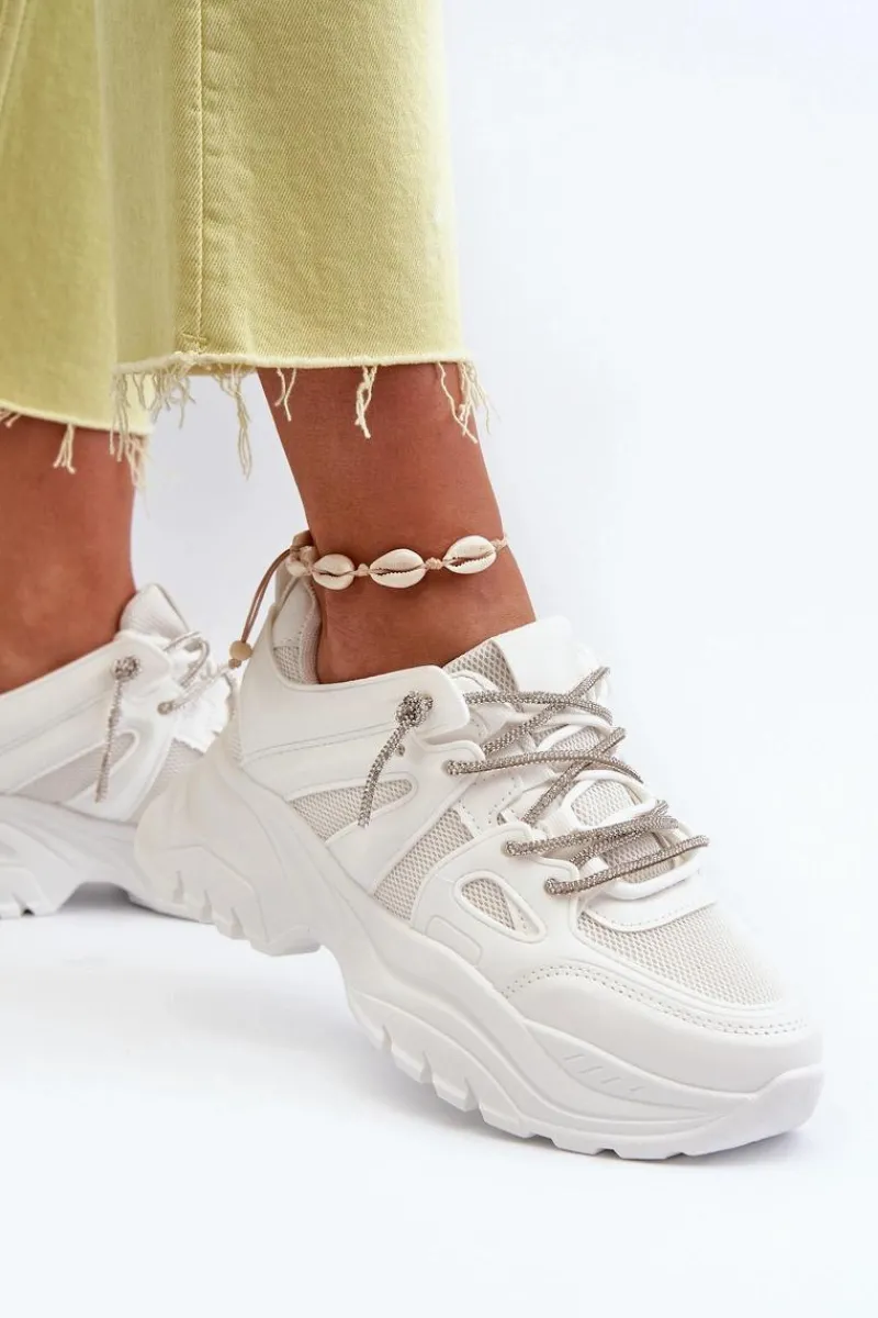 Sneakersy Damskie>Boto Sneakersy Damskie Na Masywnej Podeszwie Z Ozdobnym Sznurowaniem Białe Relissa Biały