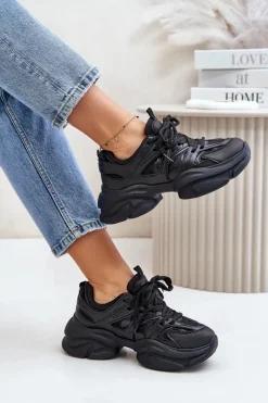 Sneakersy Damskie Na Masywnej Podeszwie Czarne Amoserna Damskie Sneakersy Damskie