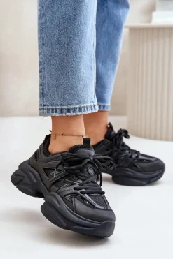 Sneakersy Damskie Na Masywnej Podeszwie Czarne Amoserna Damskie Sneakersy Damskie