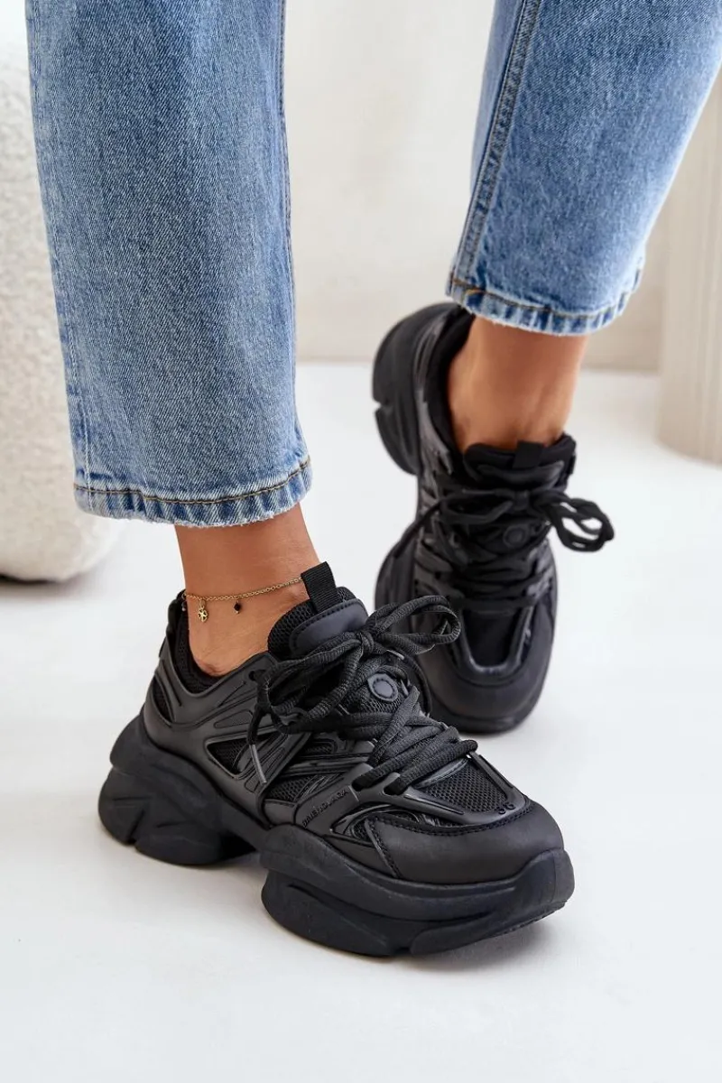 Sneakersy Damskie Na Masywnej Podeszwie Czarne Amoserna Damskie Sneakersy Damskie