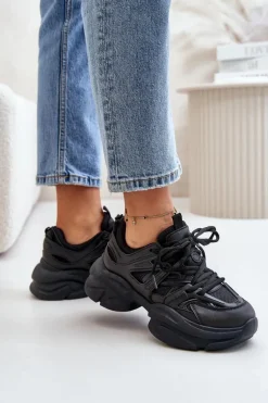 Sneakersy Damskie Na Masywnej Podeszwie Czarne Amoserna Damskie Sneakersy Damskie