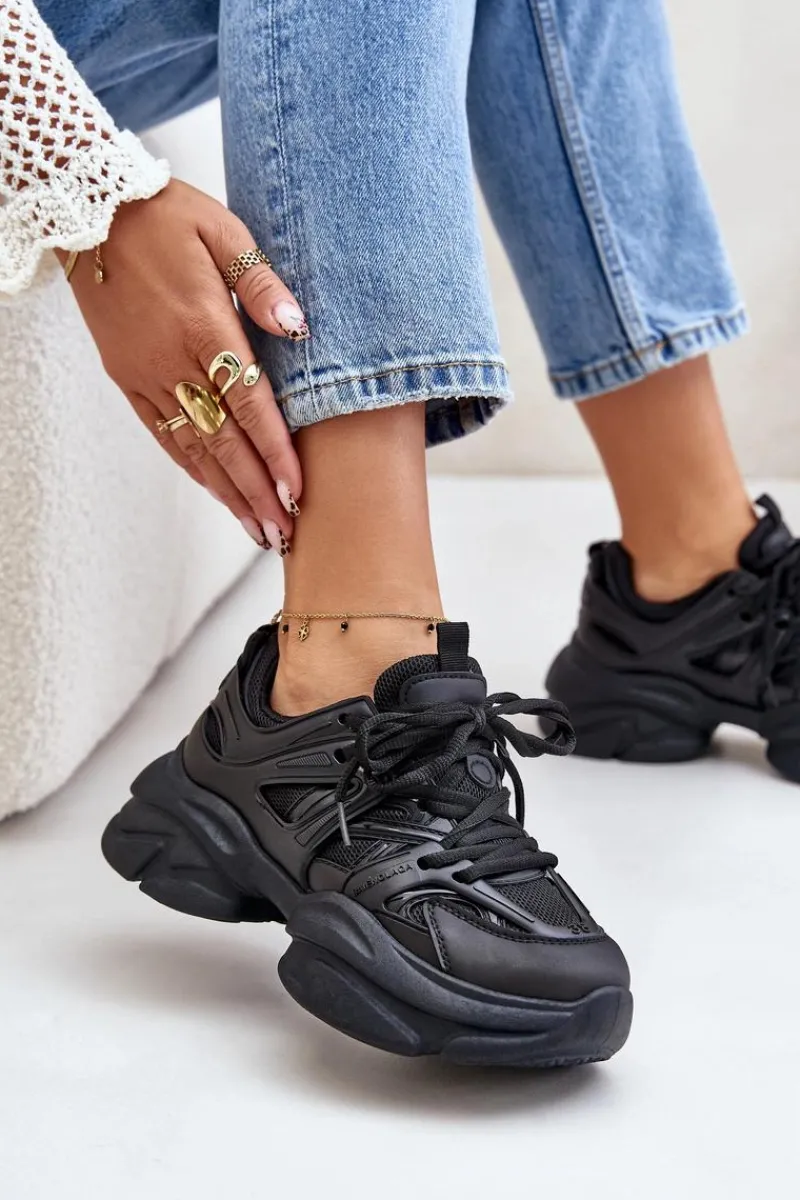 Sneakersy Damskie Na Masywnej Podeszwie Czarne Amoserna Damskie Sneakersy Damskie