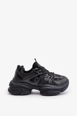 Sneakersy Damskie Na Masywnej Podeszwie Czarne Amoserna Damskie Sneakersy Damskie