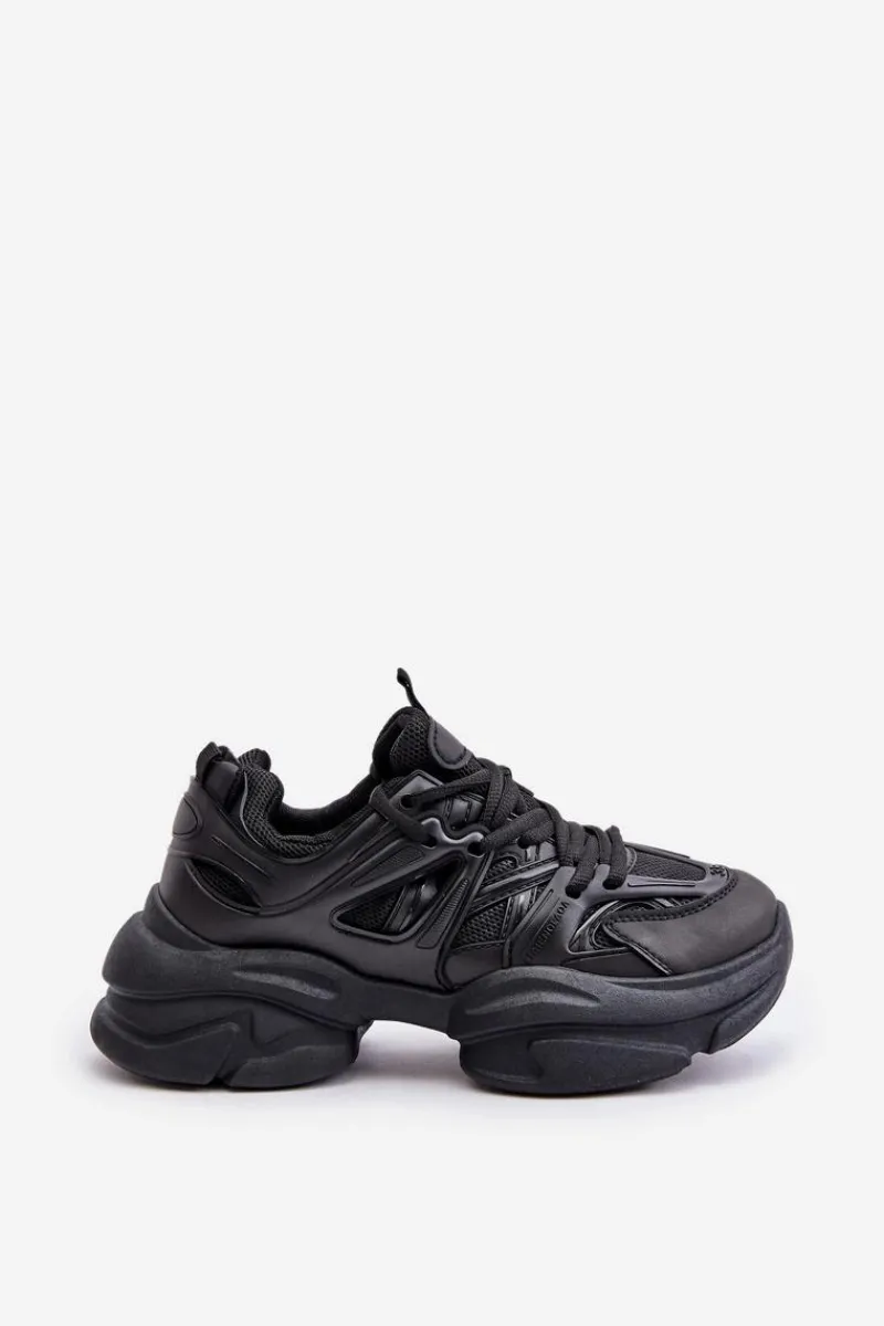 Sneakersy Damskie Na Masywnej Podeszwie Czarne Amoserna Damskie Sneakersy Damskie