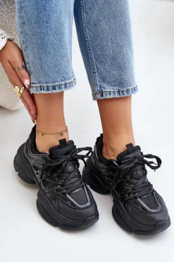 Sneakersy Damskie Na Masywnej Podeszwie Czarne Amoserna Damskie Sneakersy Damskie