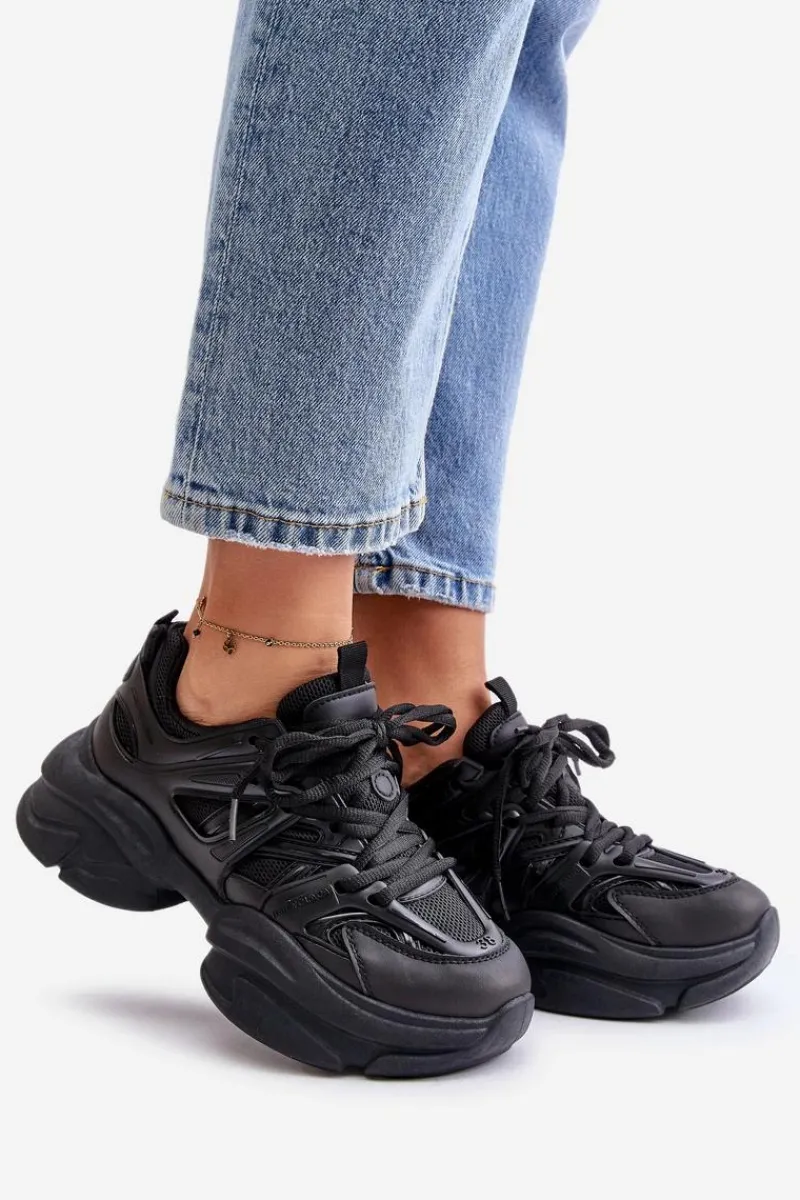 Sneakersy Damskie Na Masywnej Podeszwie Czarne Amoserna Damskie Sneakersy Damskie