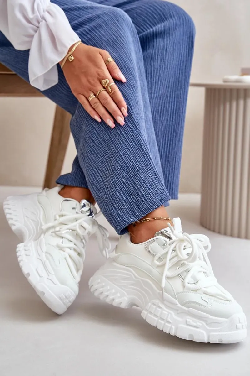 Sneakersy Damskie>Boto Sneakersy Damskie Na Masywnej Podeszwie Białe Nevela Biały