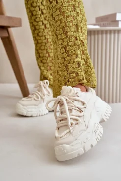 Sale Boto Sneakersy Damskie Na Masywnej Podeszwie Jasnobeżowe Nevela Beżowy