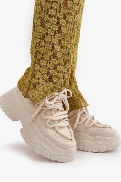 Sale Boto Sneakersy Damskie Na Masywnej Podeszwie Jasnobeżowe Nevela Beżowy