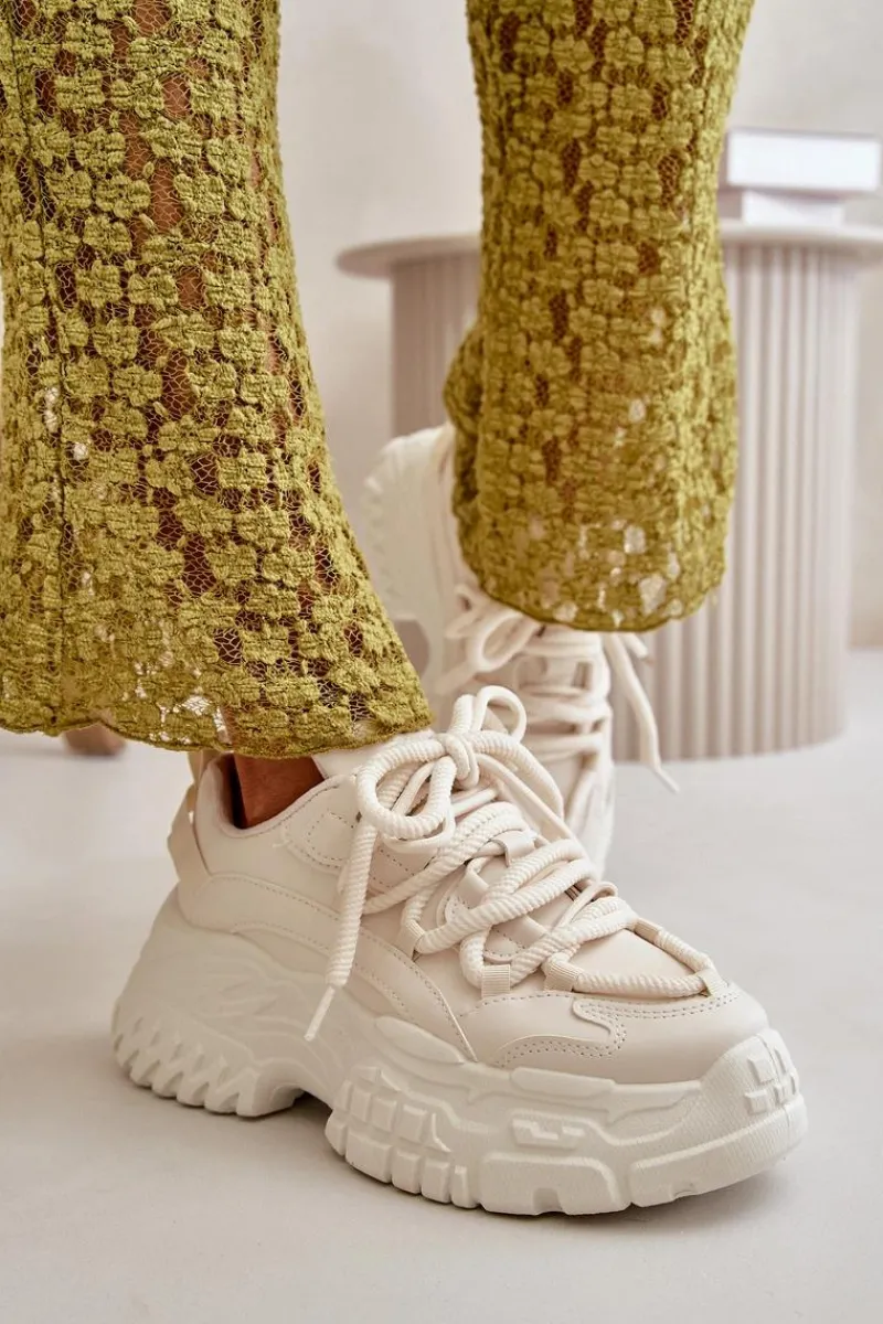 Sale Boto Sneakersy Damskie Na Masywnej Podeszwie Jasnobeżowe Nevela Beżowy