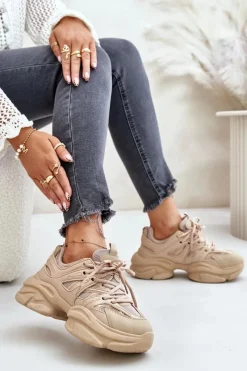 Sneakersy Damskie>Boto Sneakersy Damskie Na Masywnej Podeszwie Beżowe Amoserna