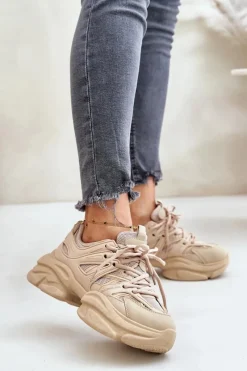Sneakersy Damskie>Boto Sneakersy Damskie Na Masywnej Podeszwie Beżowe Amoserna