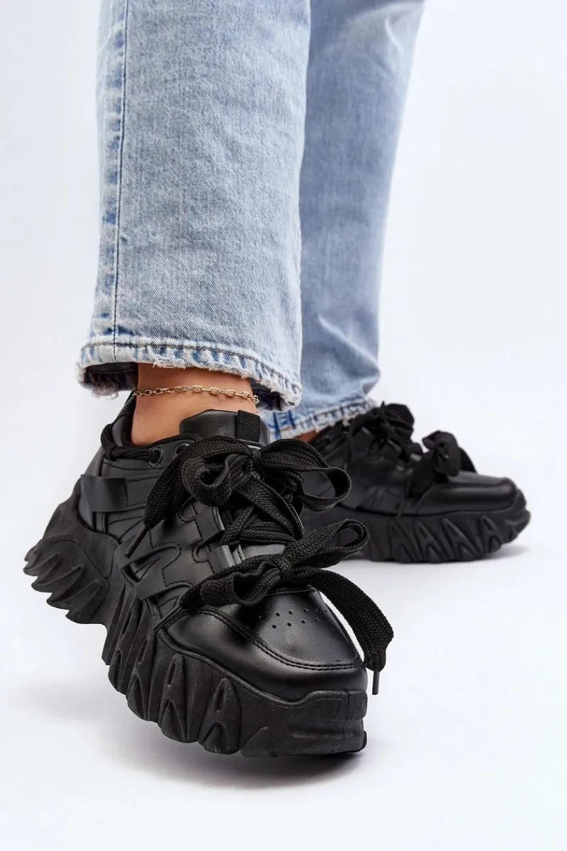 Outlet Sneakersy Damskie Na Masywnej Podeszwie Czarne Ellerai Damskie Sneakersy Damskie