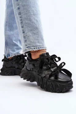 Outlet Sneakersy Damskie Na Masywnej Podeszwie Czarne Ellerai Damskie Sneakersy Damskie