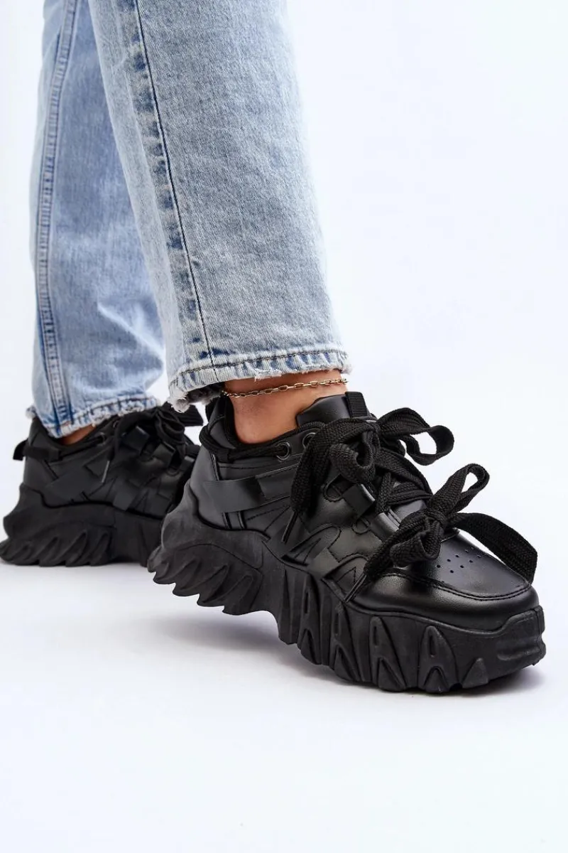 Outlet Sneakersy Damskie Na Masywnej Podeszwie Czarne Ellerai Damskie Sneakersy Damskie