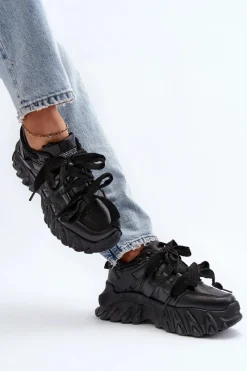 Outlet Sneakersy Damskie Na Masywnej Podeszwie Czarne Ellerai Damskie Sneakersy Damskie