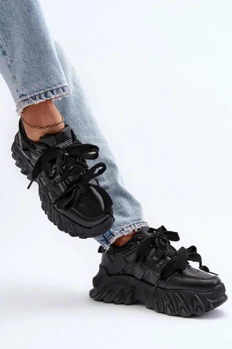 Outlet Sneakersy Damskie Na Masywnej Podeszwie Czarne Ellerai Damskie Sneakersy Damskie