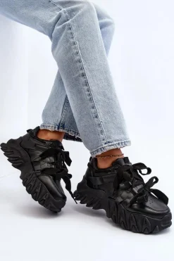 Outlet Sneakersy Damskie Na Masywnej Podeszwie Czarne Ellerai Damskie Sneakersy Damskie