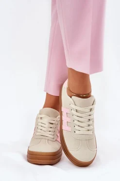 Sneakersy Damskie Na Platformie Beżowe Syliyana Damskie Sneakersy Damskie