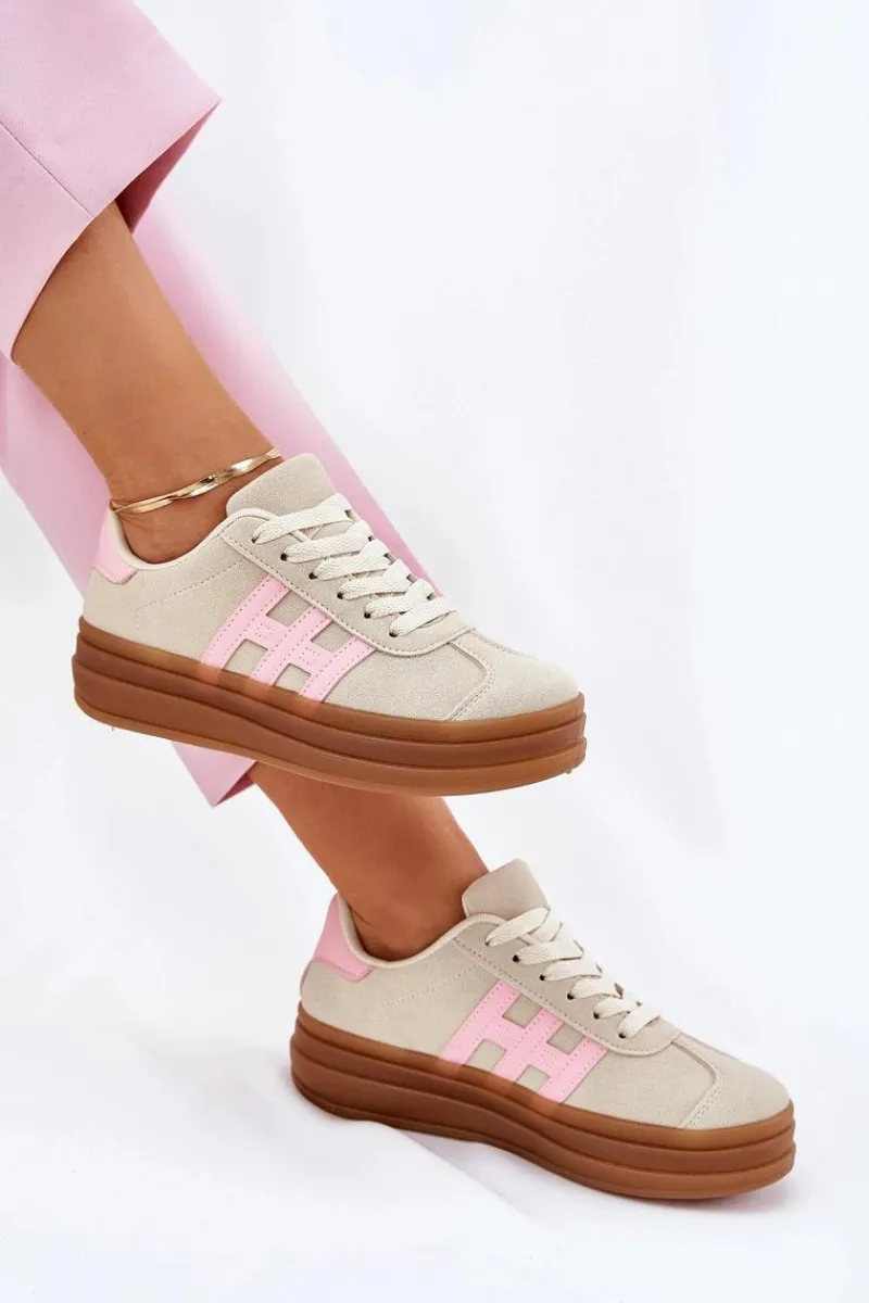 Sneakersy Damskie Na Platformie Beżowe Syliyana Damskie Sneakersy Damskie