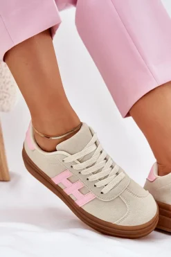 Sneakersy Damskie Na Platformie Beżowe Syliyana Damskie Sneakersy Damskie