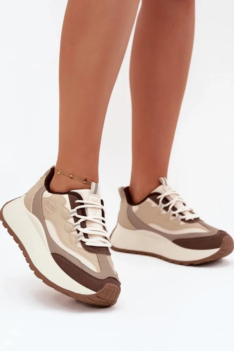 Buty Sportowe Big Star|Sneakersy Damskie>Big Star Shoes Sneakersy Damskie Na Platformie Big Star SS274002 HI-POLY SYSTEM Beżowe