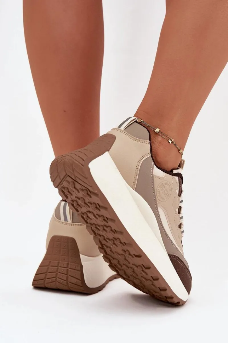 Buty Sportowe Big Star|Sneakersy Damskie>Big Star Shoes Sneakersy Damskie Na Platformie Big Star SS274002 HI-POLY SYSTEM Beżowe