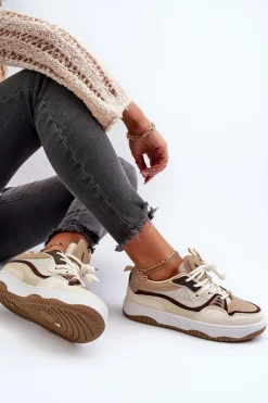 Clearance Sneakersy Damskie Na Platformie Brązowe Etnaria Damskie Sneakersy Damskie