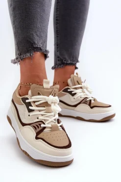 Clearance Sneakersy Damskie Na Platformie Brązowe Etnaria Damskie Sneakersy Damskie