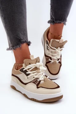 Clearance Sneakersy Damskie Na Platformie Brązowe Etnaria Damskie Sneakersy Damskie