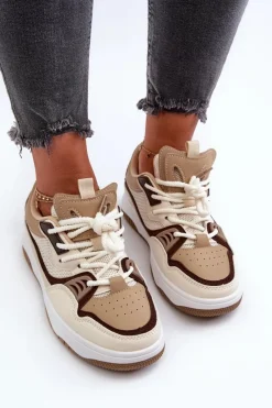 Clearance Sneakersy Damskie Na Platformie Brązowe Etnaria Damskie Sneakersy Damskie