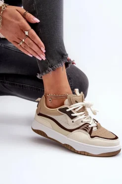Clearance Sneakersy Damskie Na Platformie Brązowe Etnaria Damskie Sneakersy Damskie