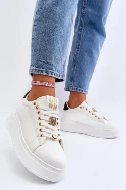 Discount Boto Sneakersy Damskie Na Platformie Z Ozdobami Białe Herbisa