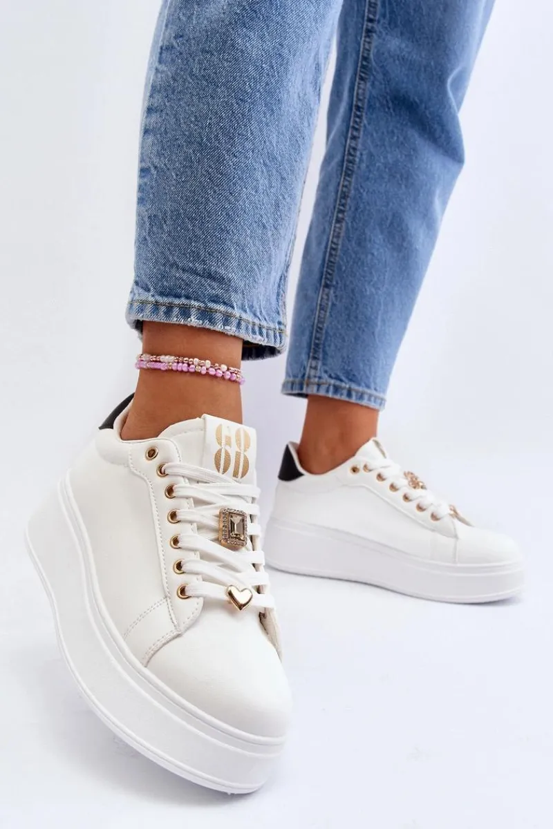 Discount Boto Sneakersy Damskie Na Platformie Z Ozdobami Białe Herbisa
