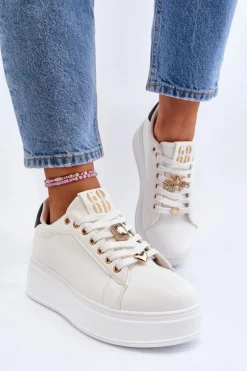 Discount Boto Sneakersy Damskie Na Platformie Z Ozdobami Białe Herbisa