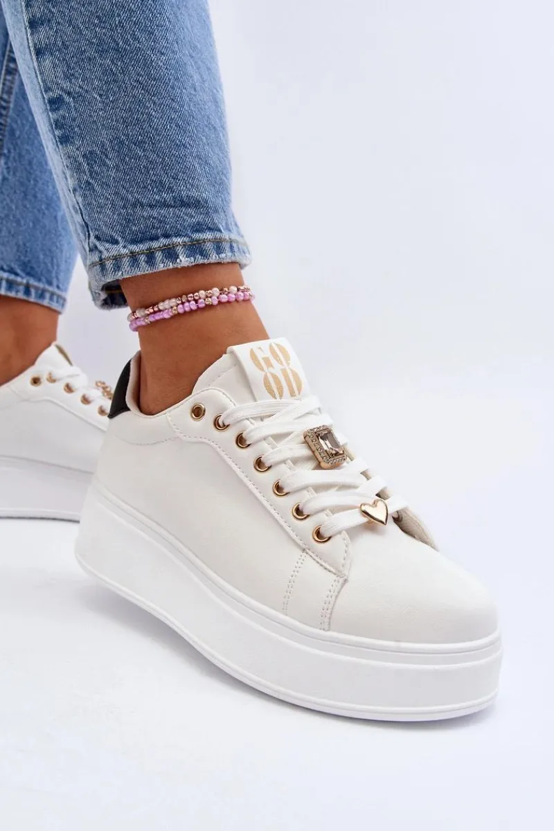 Discount Boto Sneakersy Damskie Na Platformie Z Ozdobami Białe Herbisa