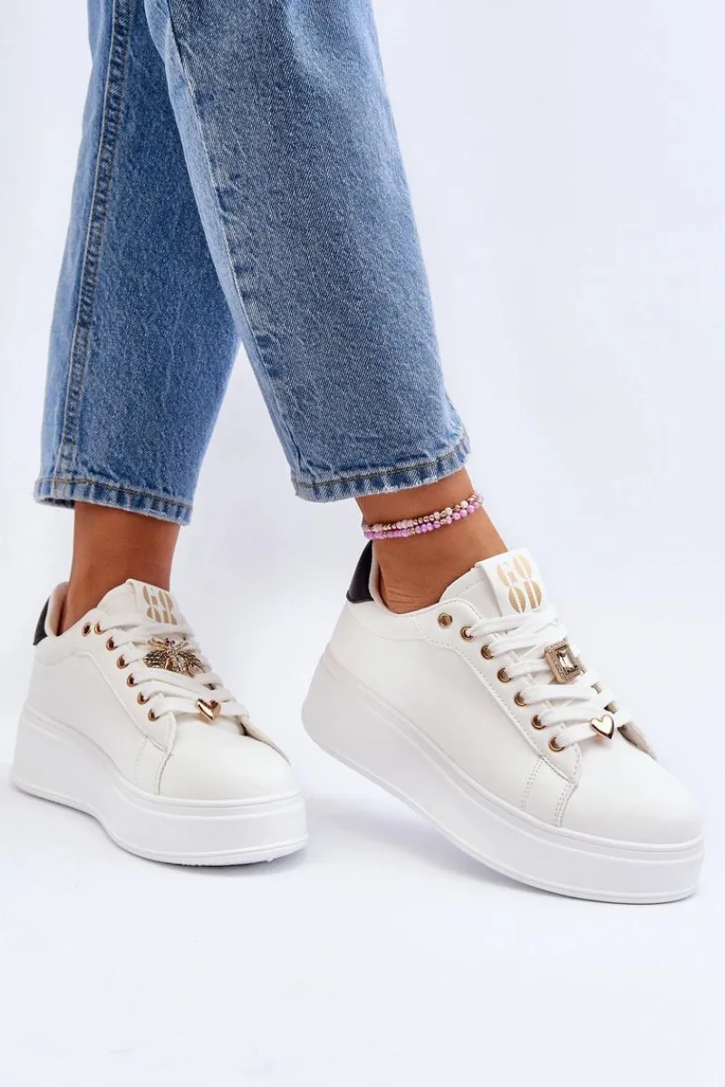 Discount Boto Sneakersy Damskie Na Platformie Z Ozdobami Białe Herbisa
