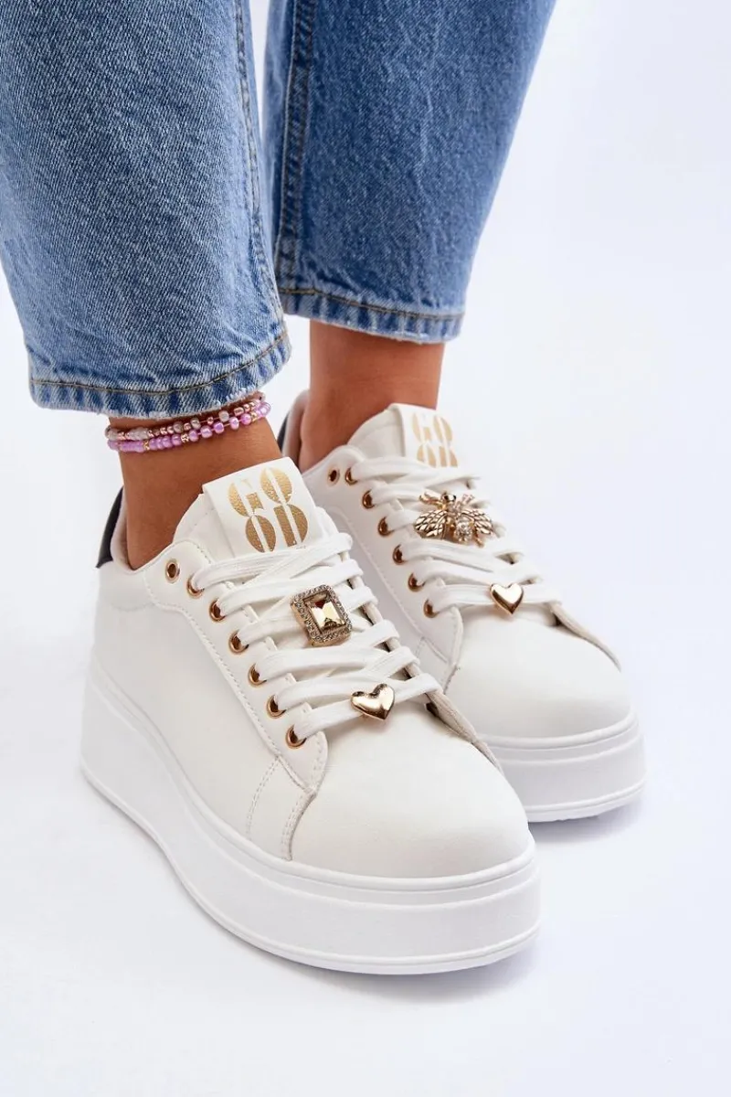 Discount Boto Sneakersy Damskie Na Platformie Z Ozdobami Białe Herbisa