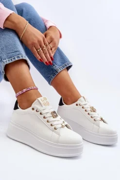 Discount Boto Sneakersy Damskie Na Platformie Z Ozdobami Białe Herbisa