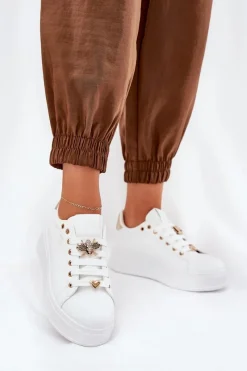 New Boto Sneakersy Damskie Na Platformie Z Przypinkami Białe Ilanina