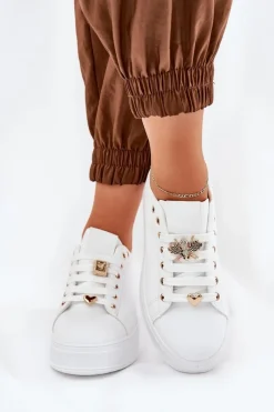 New Boto Sneakersy Damskie Na Platformie Z Przypinkami Białe Ilanina