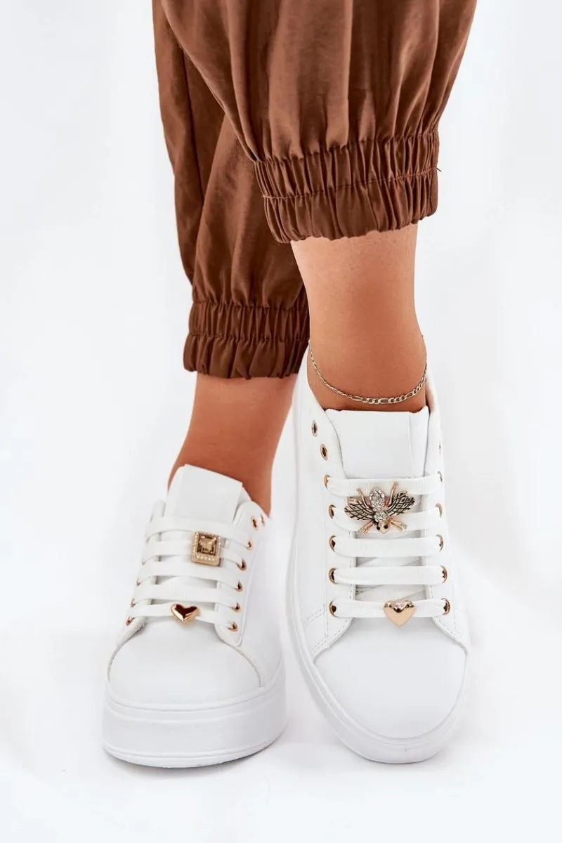 New Boto Sneakersy Damskie Na Platformie Z Przypinkami Białe Ilanina