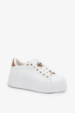 New Boto Sneakersy Damskie Na Platformie Z Przypinkami Białe Ilanina